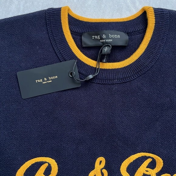 NWT Rag & Bone Navy Varsity Graphic Crew, Retro, Crew Neck, size S - Picture 6 of 12